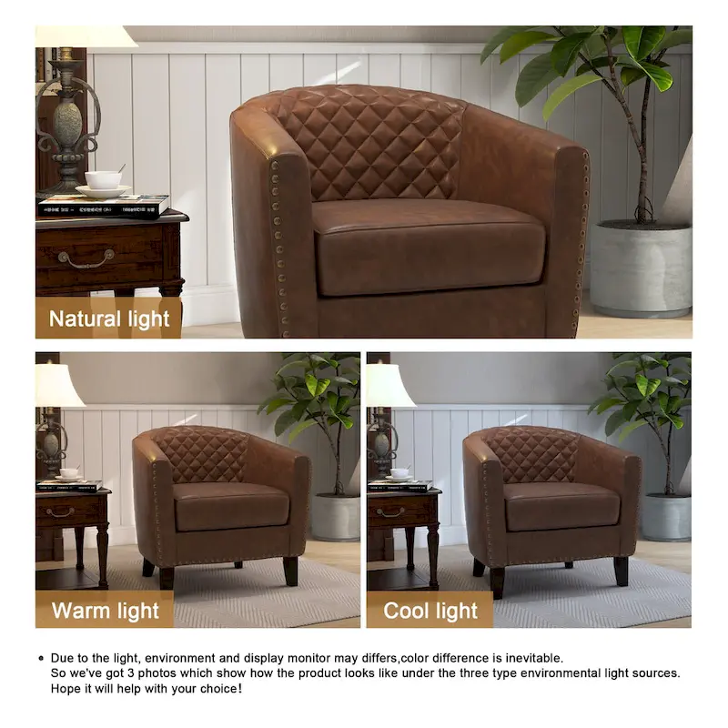 Barrel Accent Chair PU Leather with Nailhead Trim