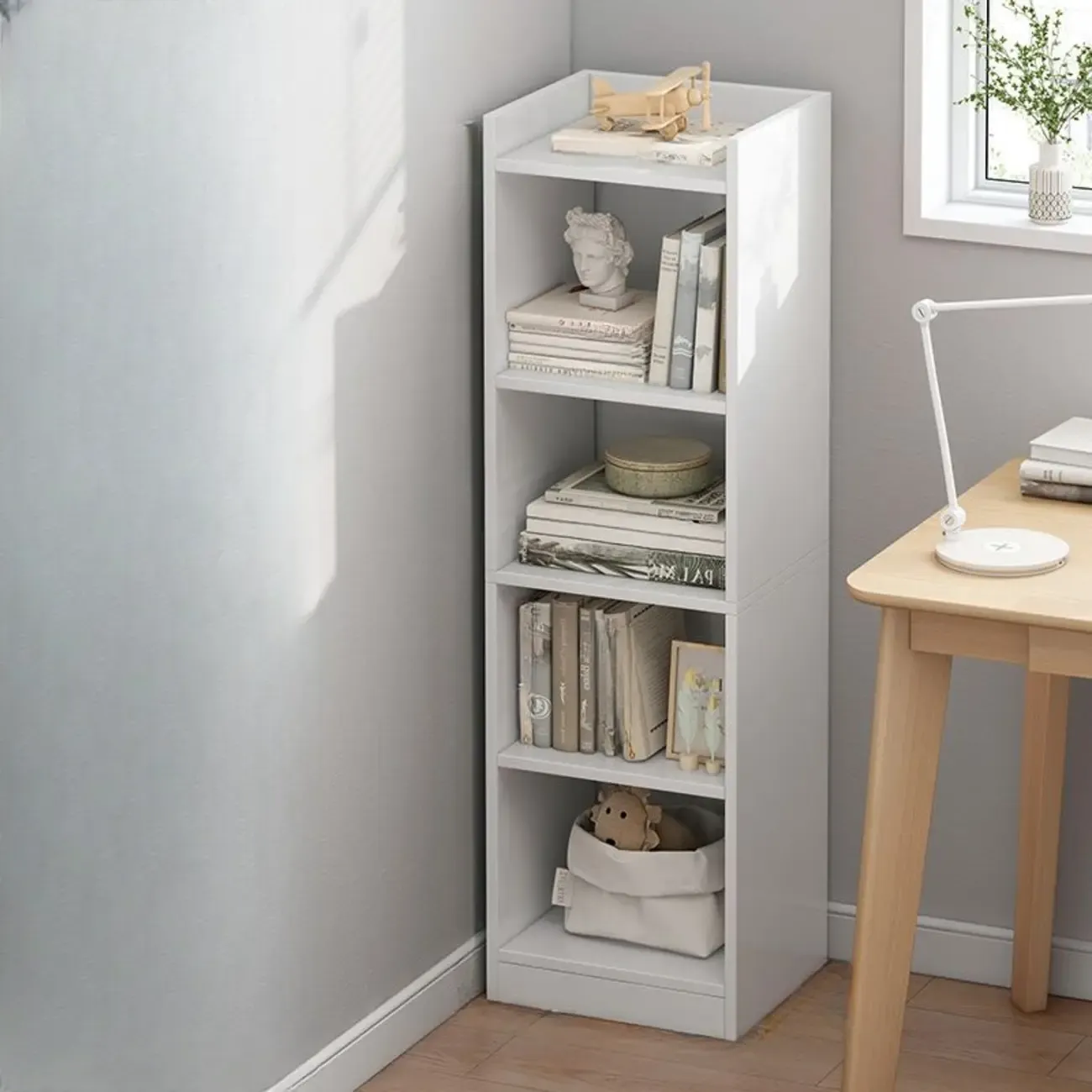 Scandinavian Oak Rectangle 5-Shelf Wood Bookcase