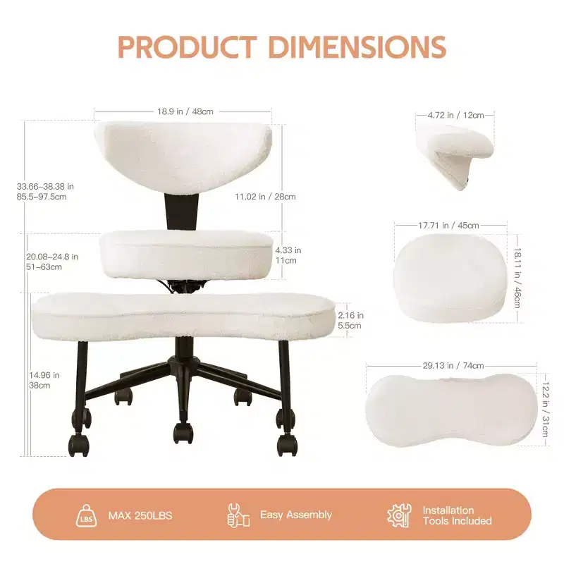 Beige / Black / Pink Kneeling Chair with Wheels – 360° Swivel, Adjustable Height, Single Seat