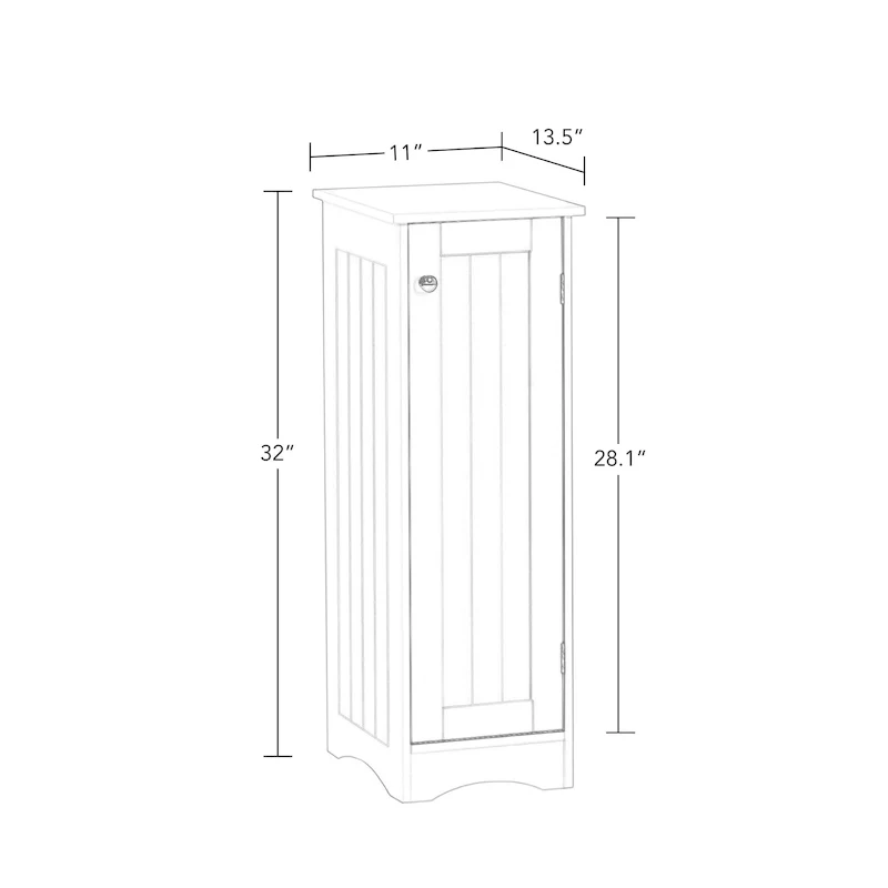 RiverRidge Ashland Single Door Narrow Bathroom and Laundry Storage Cabinet with Adjustable Shelves - White