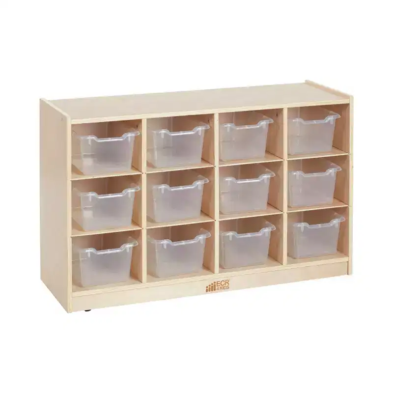 ECR4Kids 12 Cubby Mobile Tray Cabinet and 15 Scoop Front Bins, 3x4, Kids Furniture