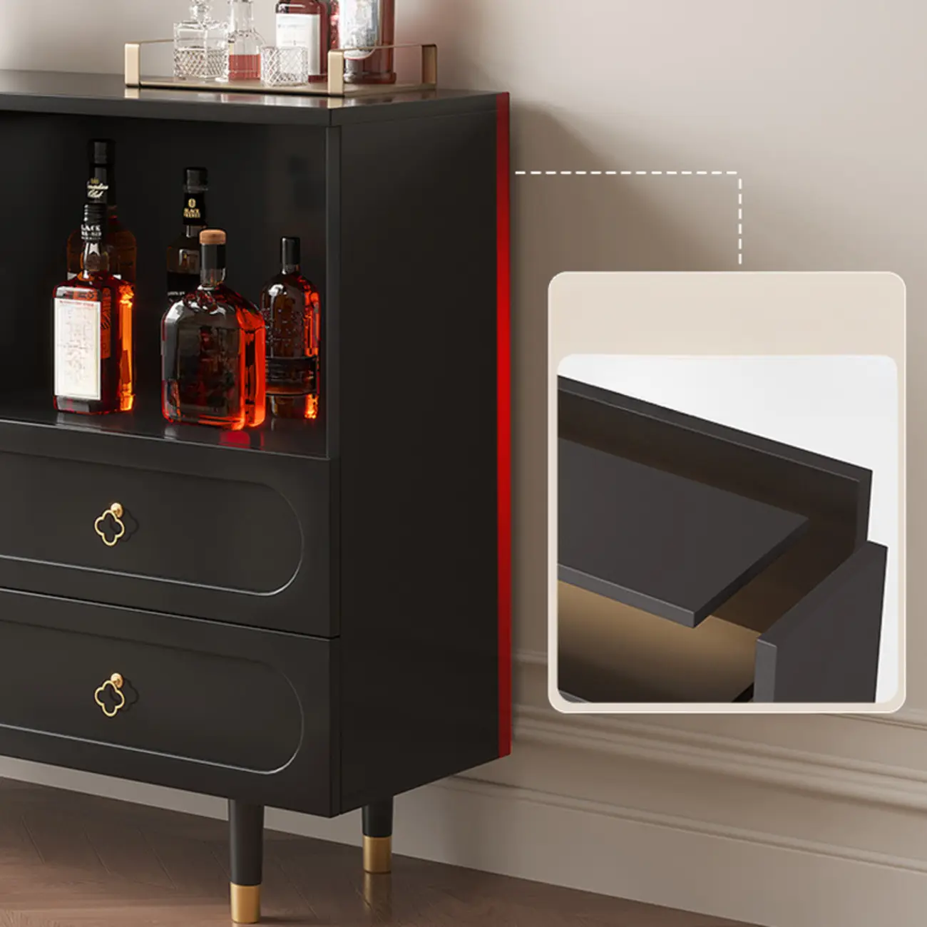 Glam Black Engineered Wood Sideboard with Drawers