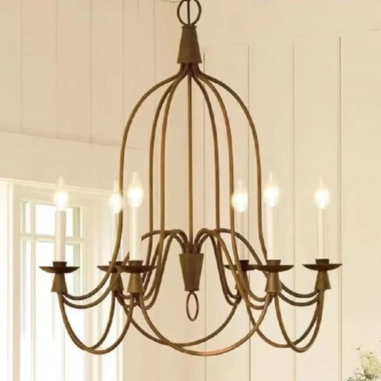 Vintage Curved Metal Chandelier with Adjustable Height