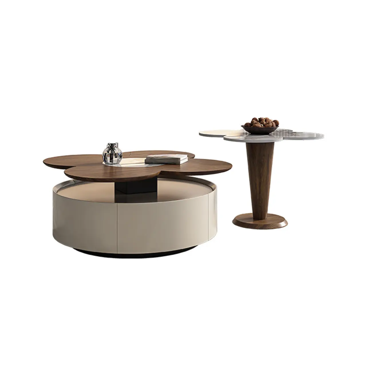 Modern Beiger Free Form Nesting Coffee Table with Drawer