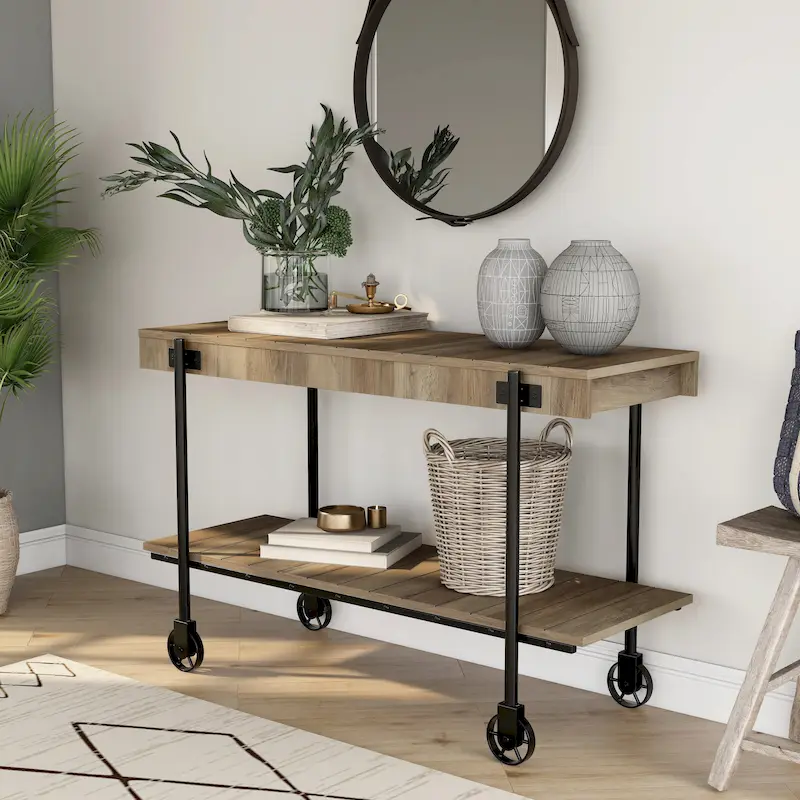 Hyssop Farmhouse 47-inch Metal 1-Shelf Console Table by Furniture of America