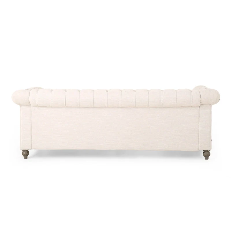 Beige Chesterfield Button Tufted 3-seater Sofa with Wood Legs
