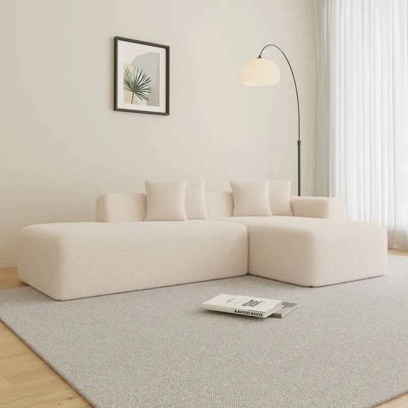 105.51 Modern L-Shape 5 Seater Modular Sectional Sofa Couch with Chaise Lounge, in Soft Lambswool Sherpa Fabric