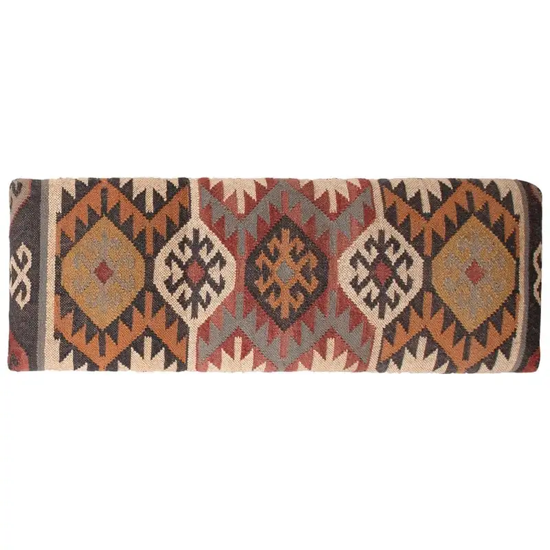 Handmade Kilim Upholstered Wooden Bench (India) - 48 L x 16 W x 18 H