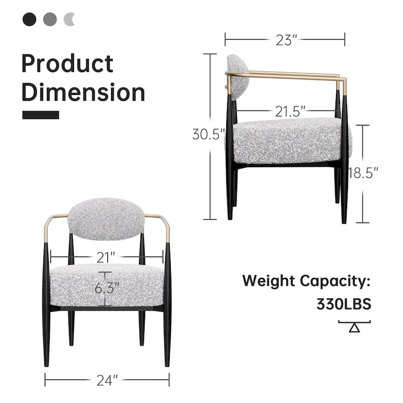 Mid-Century Armchair - Velvet/Faux Leather, Iron Frame, 24W x 30.5H, Single Seat, 330 lbs Capacity