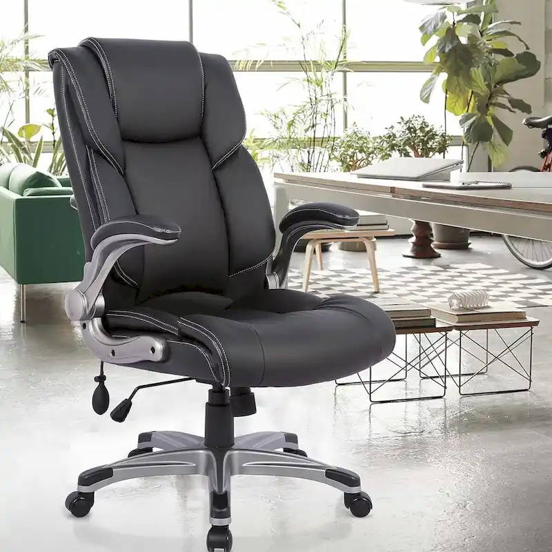 High Back Executive Office Chair with Padded Flip-up Arms, Adjustable Tilt Lock, Swivel Rolling Chair for Adult Working Study