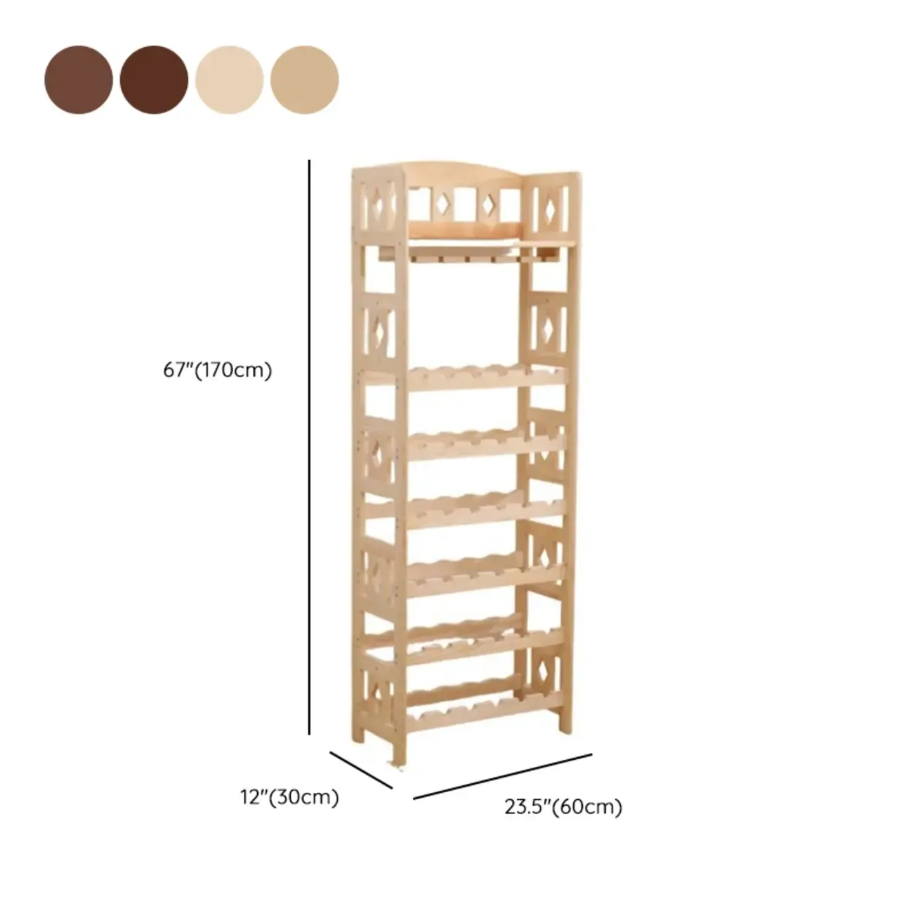 Free Standing Pine Wood Wine Racks with Bar Glass Holder Shelf