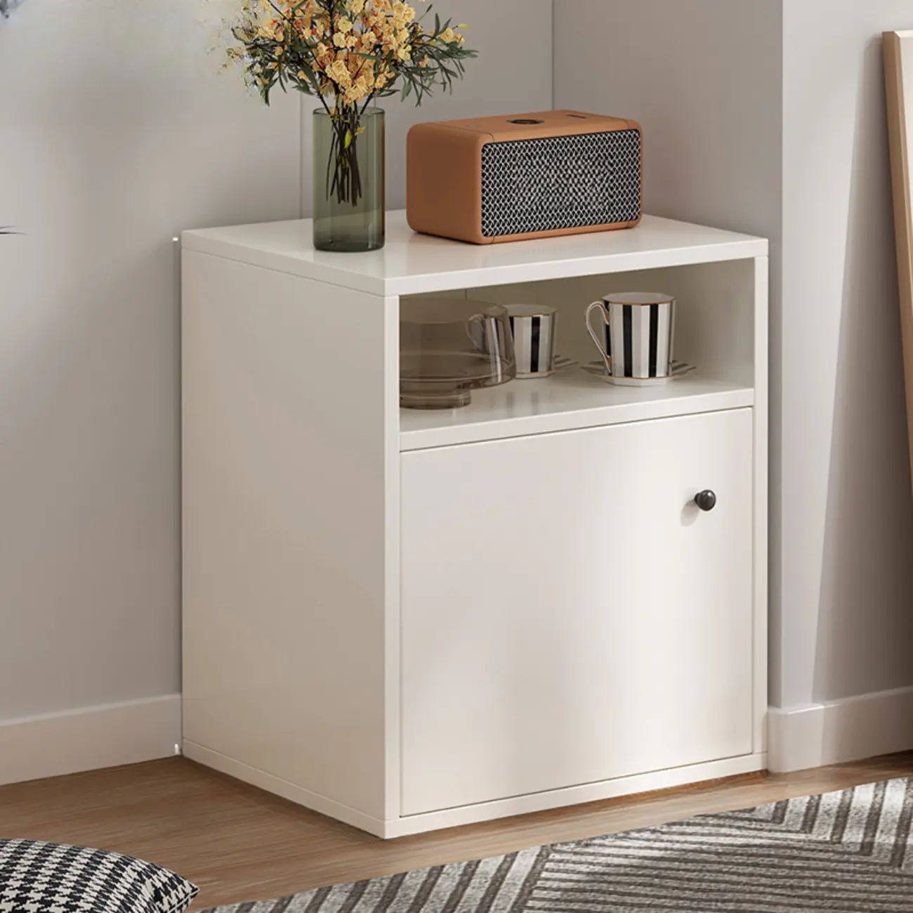 Modern White Wooden Utility Storage Cabinet for Living Room