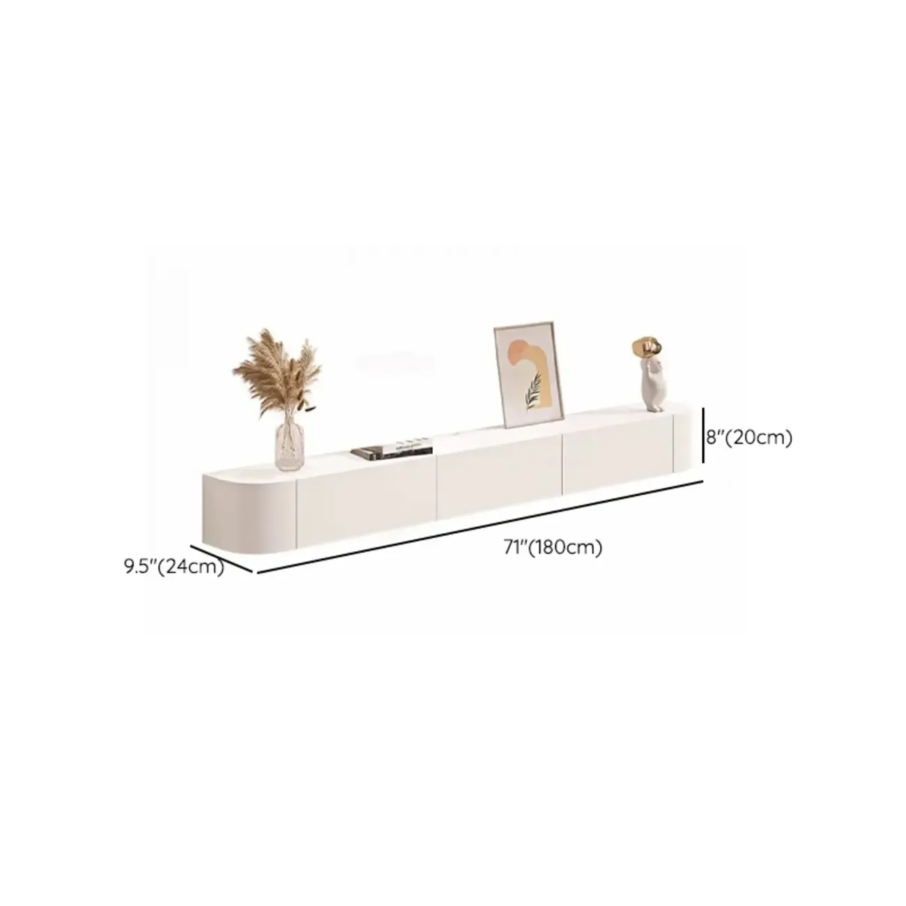 55 White Rubberwood Floating TV Stand with Cable Management