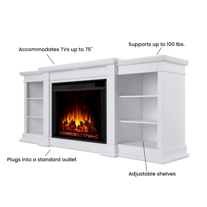 Eliot 81 Grand TV Stand Electric Fireplace in White by Real Flame