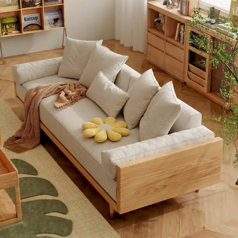 JASIWAY Modern Retractable Solid Wood Sleeper Sofa Bed