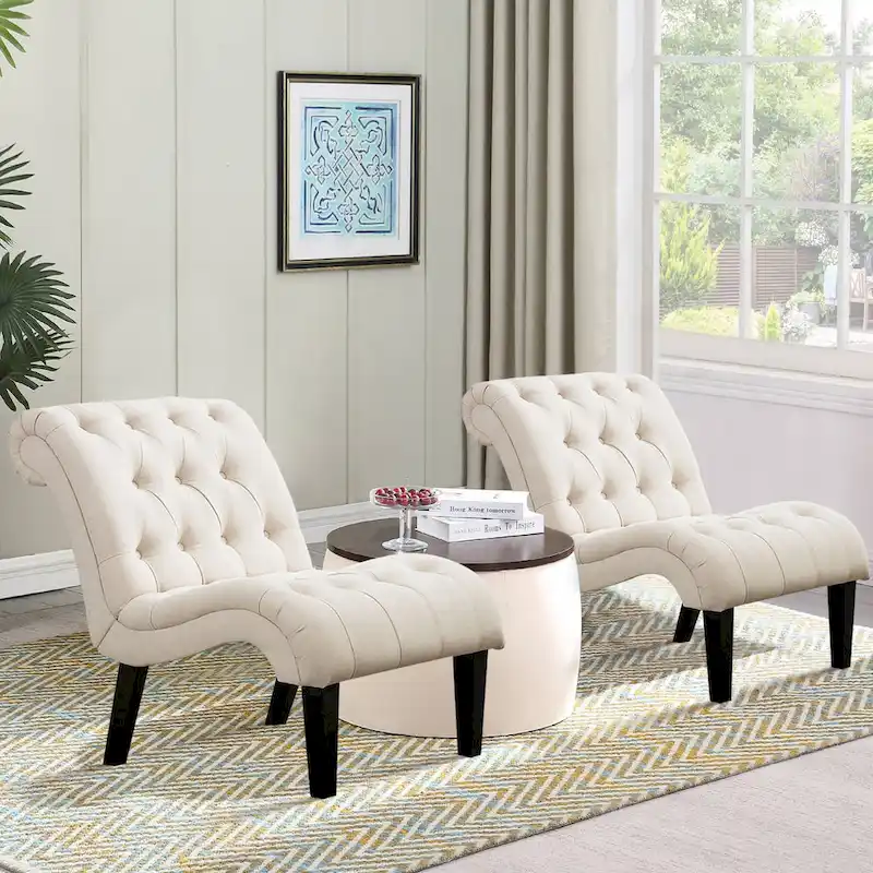 Accent Chair, Upholstered Button Tufted Living Room Chairs with Wood Legs, Comfy Frosted Velvet Lounge Chair