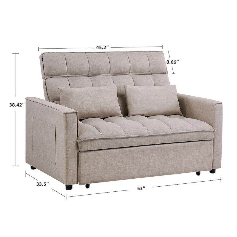 Modern 76.5 Length Pull Out Tufted Convertible Loveseat Upholstery Reclining Sleeper Sofa Bed