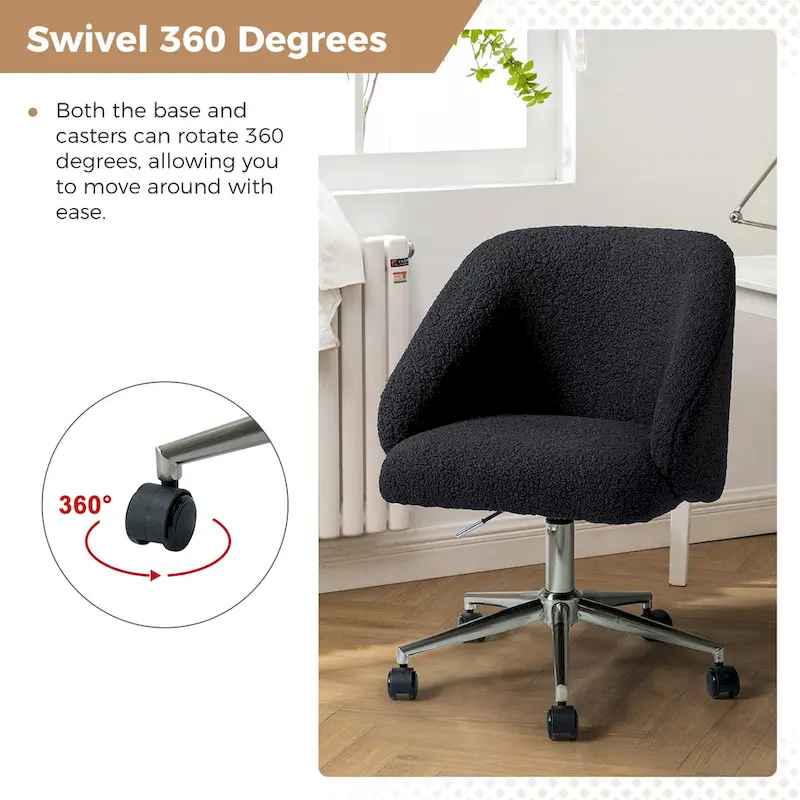 Joah Modern Boucle 360 Swivel Height Adjustable Swivel Office Chair with Rolling Wheels by  - N/A