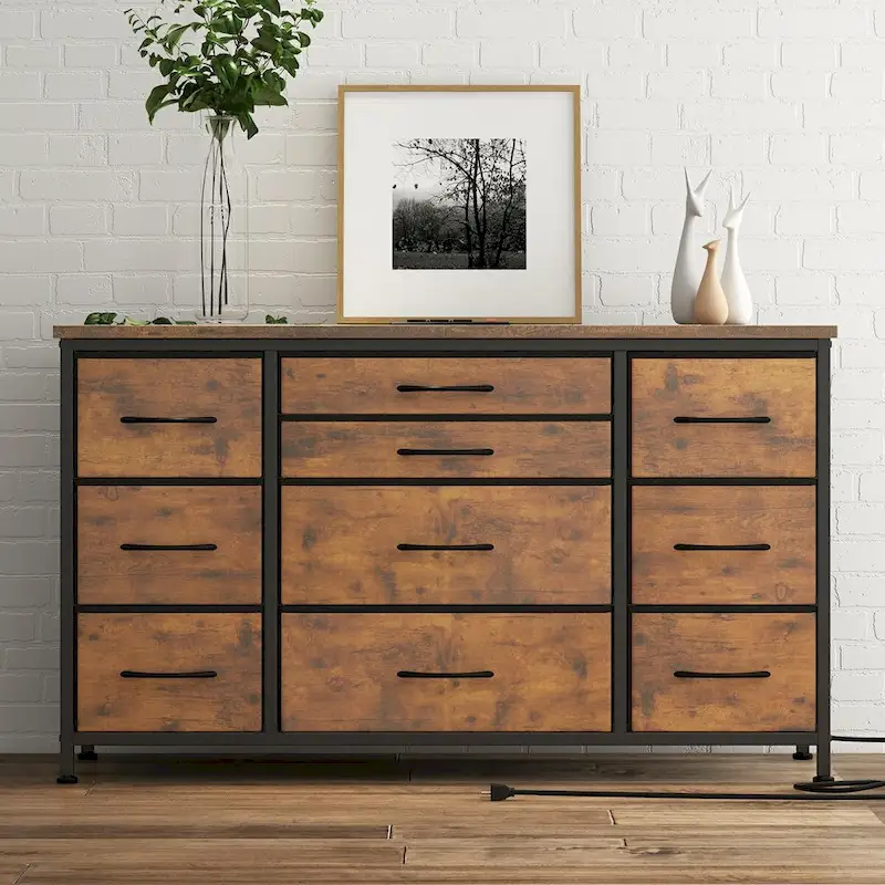 TV Stand with Power Outlet, 10 Drawers for 55 TV - n/a