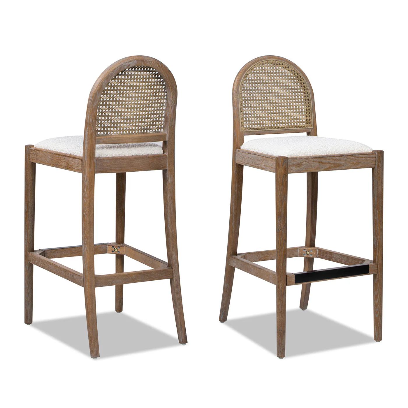 Panama Boucle 30.5' Curved Back Cane Rattan Bar Stool, Set of 2
