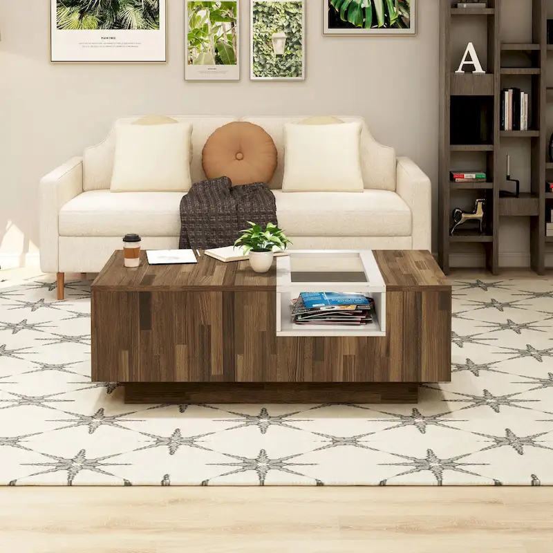 Modern Light Hickory 47-inch Two-tone 3-shelf Coffee Table