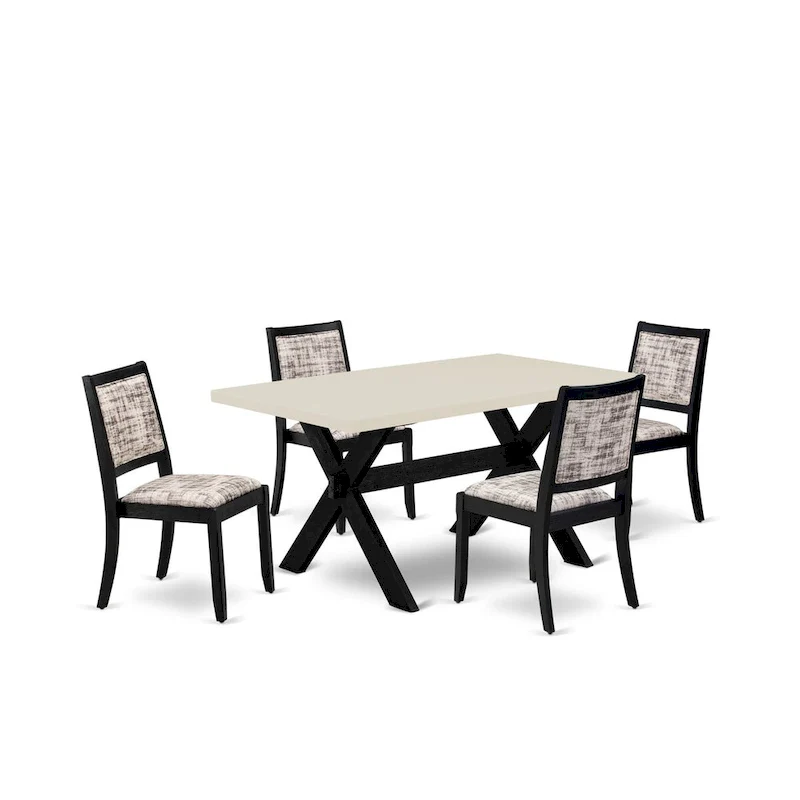 East West Furniture dining room set - a kitchen table & Stackable dining chairs - Wire-brushed Black (Pieces & Seat Options)