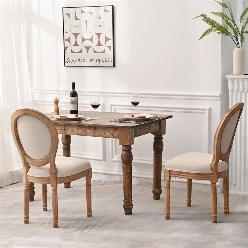 French Country Dining Chairs with Round Back Set of 2,Solid Wood Legs
