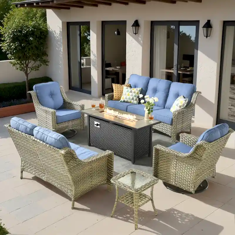 XIZZI 6-piece Patio Wicker Furniture Set with Fire Pit Table