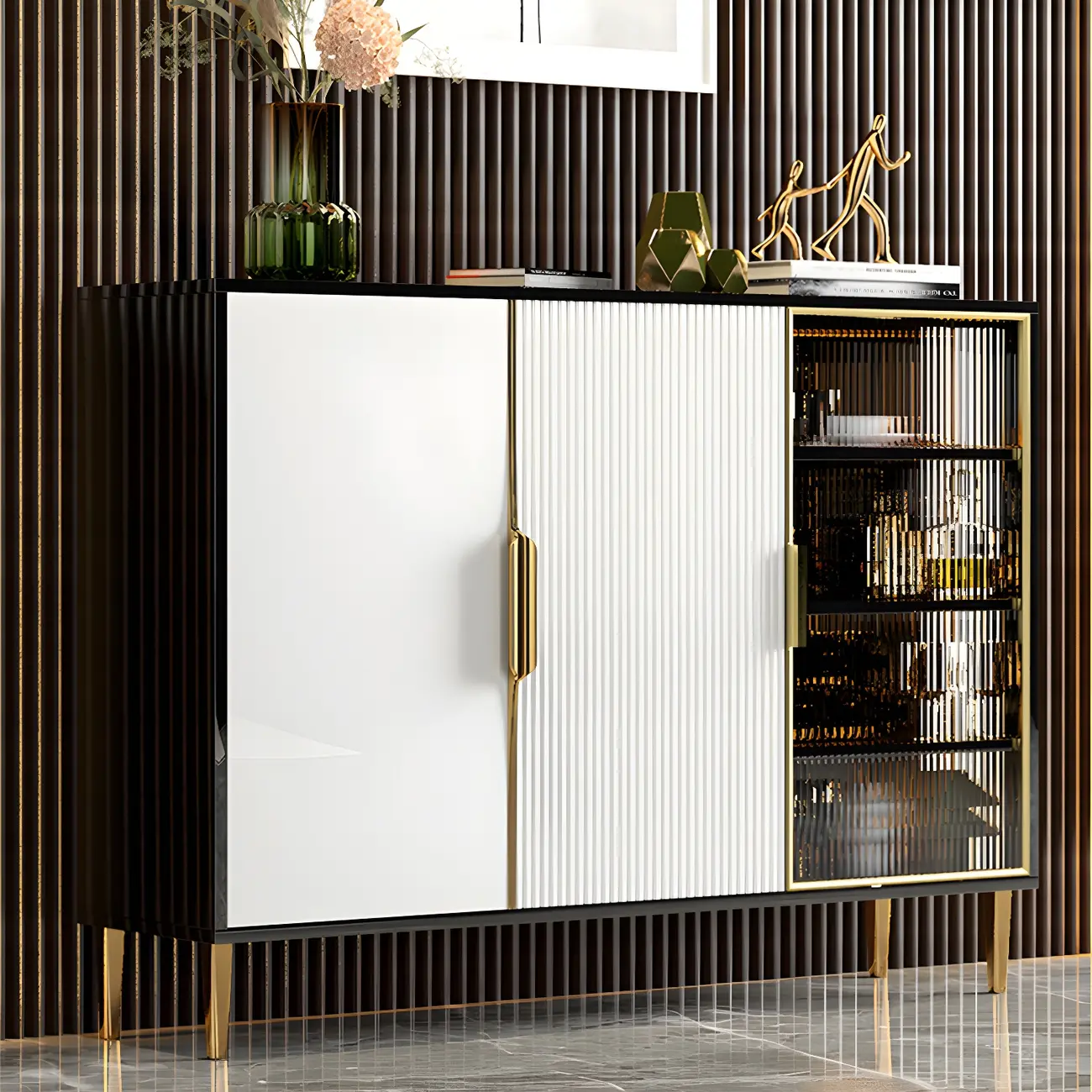 Glam High Gloss Wooden Buffet Sideboard with Cabinets