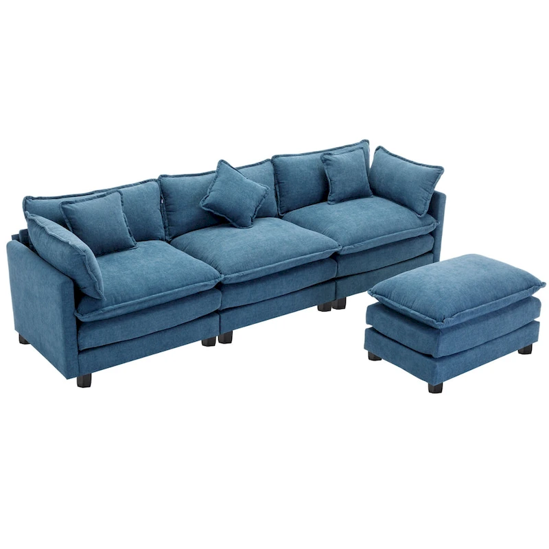 Blue 112.2  Modern L-Shaped 4-Seat Sofa with Removable Ottoman