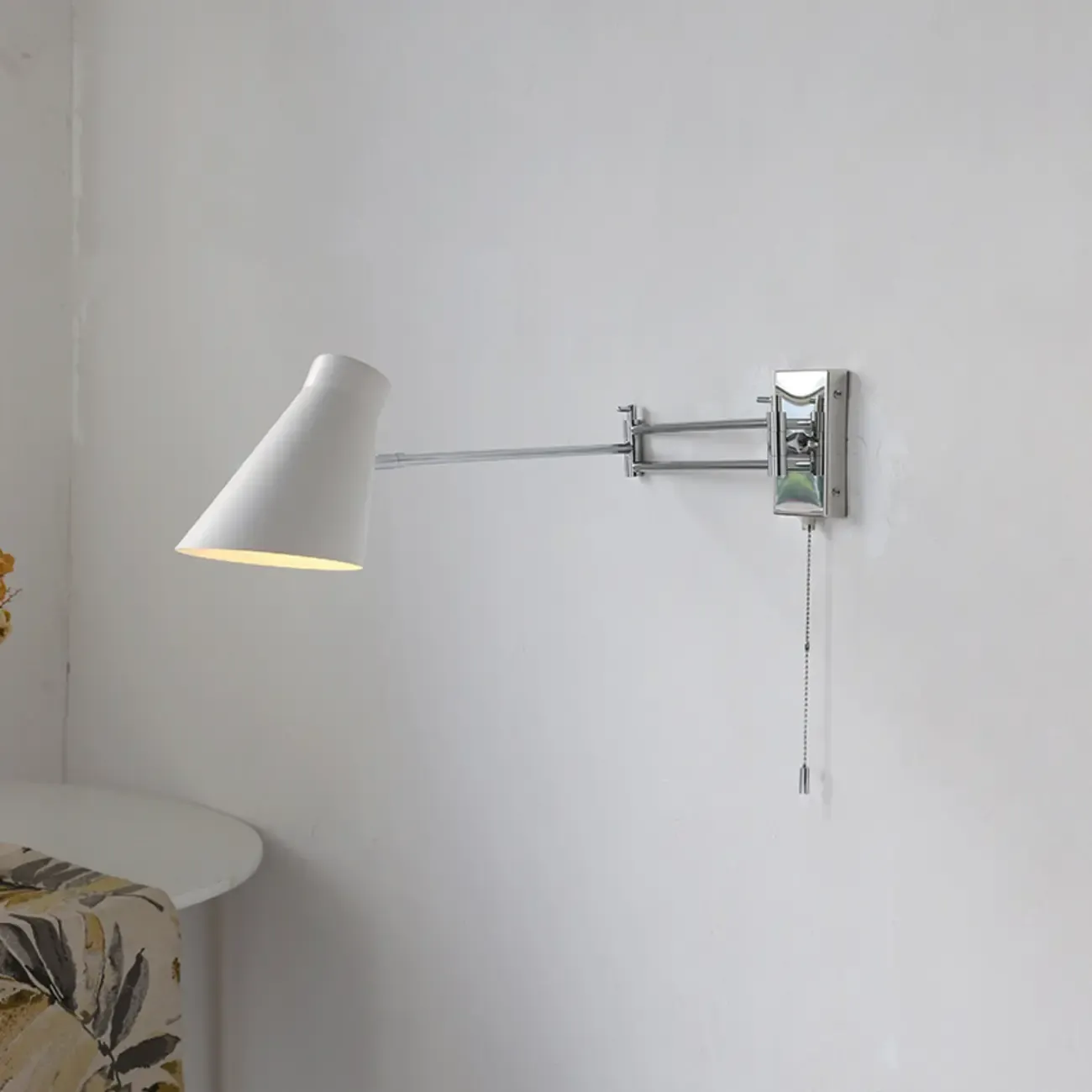 Minimalist Pull Chain Swing Arm Wall Light for Bedroom Decor