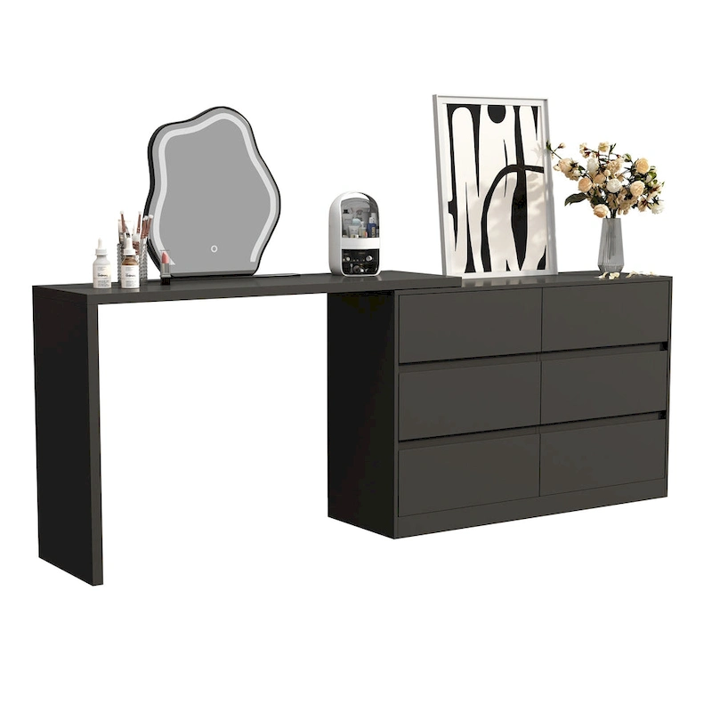 Makeup Desk Rotating Dresser and Desk 6 Drawer Dresser Vanity Makeup
