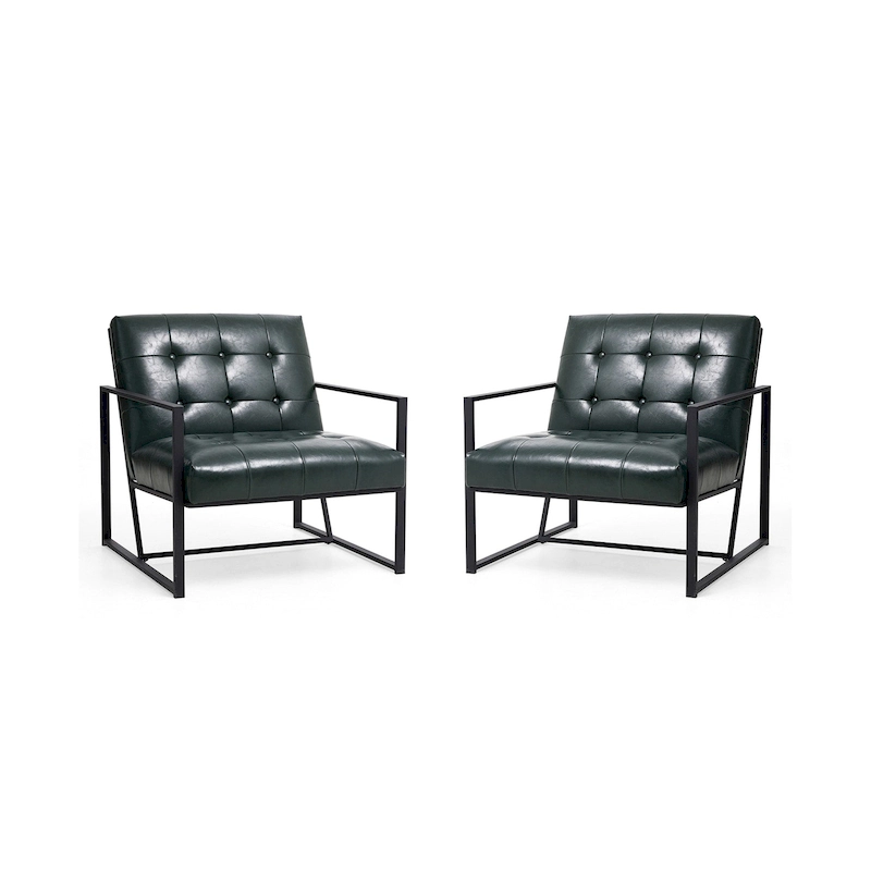 Glitzhome Set of 2 29.25W Mid-Century PU Leather Tufted Accent Chairs