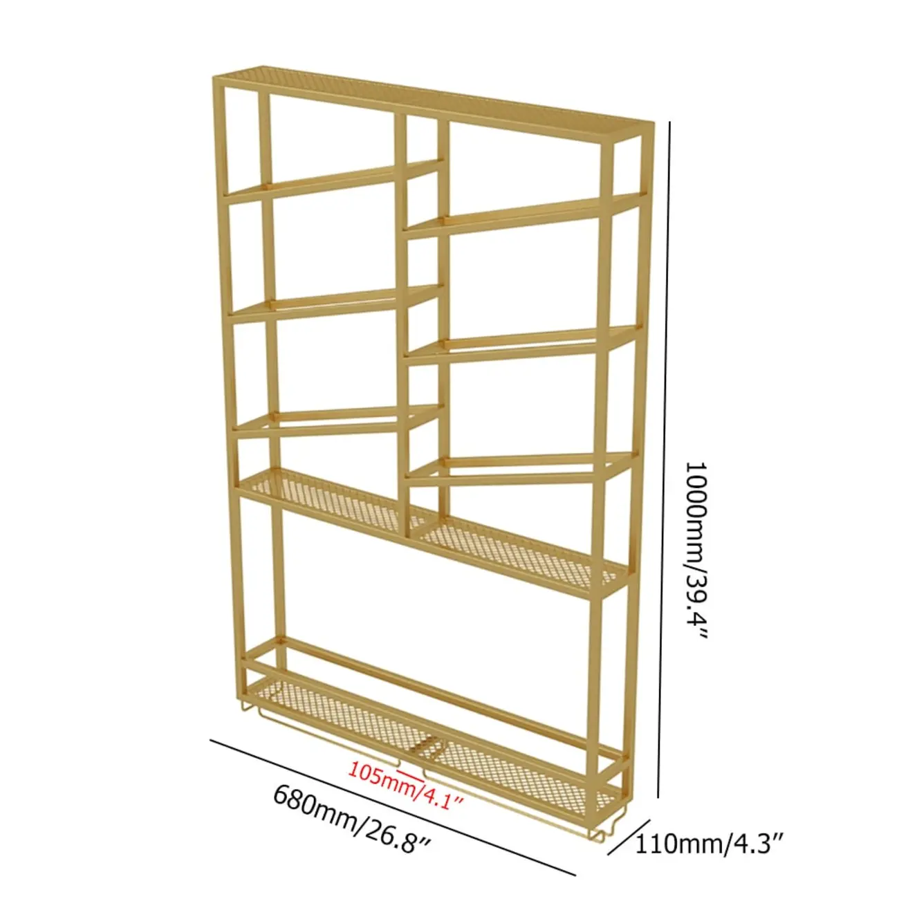 Industrial Wall Mounted Gold Metal Wine Rack with Bottle Rack