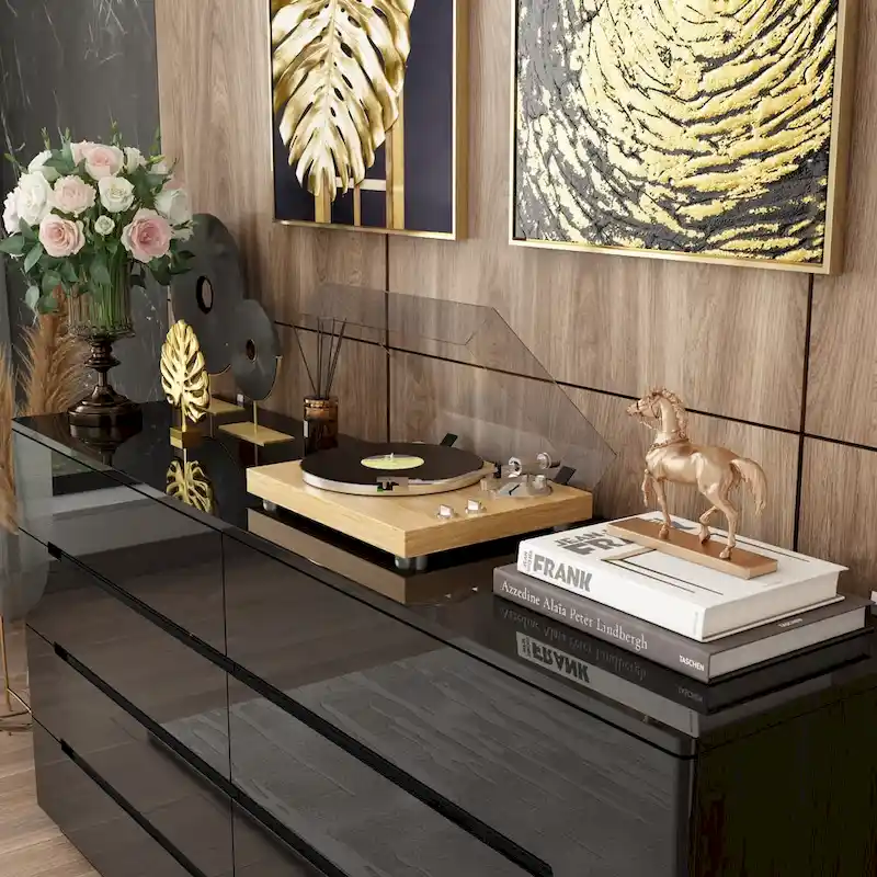 8 Drawer Double Dresser Dressers with High Gloss Drawers With Light