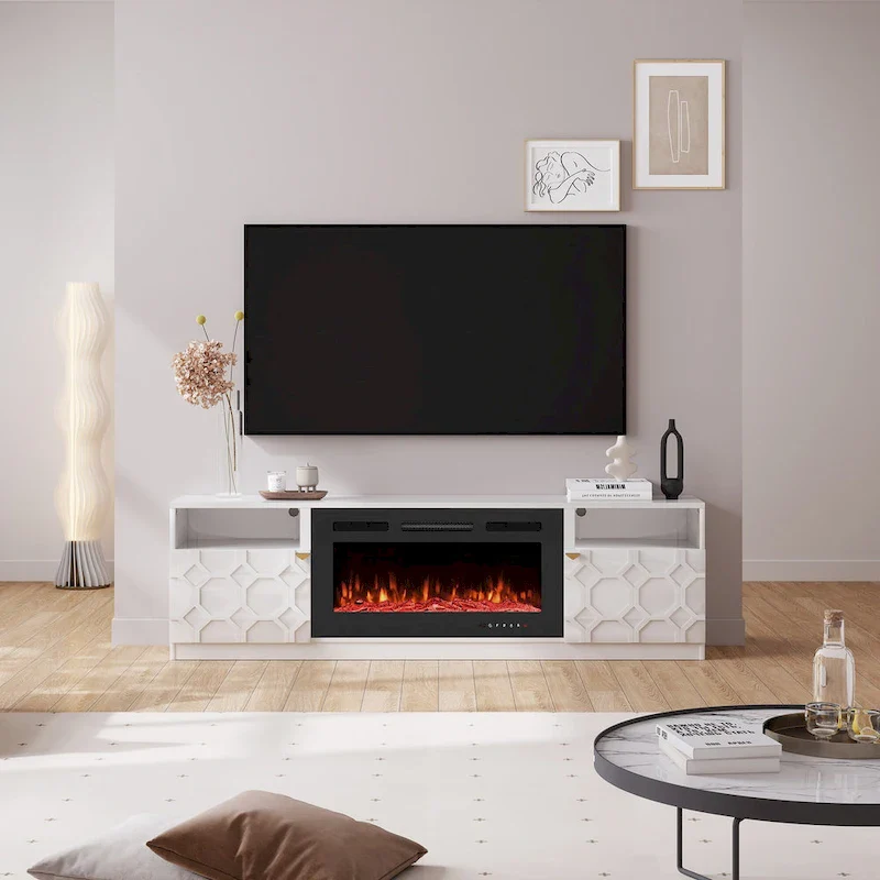 Clihome 36 Electric Fireplace High Gloss 70 TV Stand