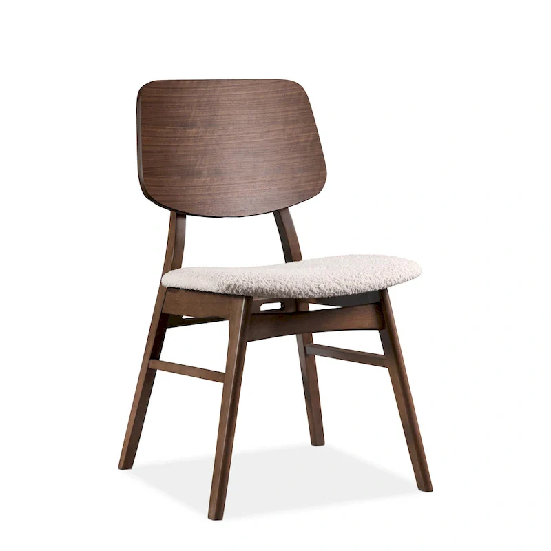 Beau I Mid-century 2-Pack Walnut Dining Chair Set with Boucle Seats