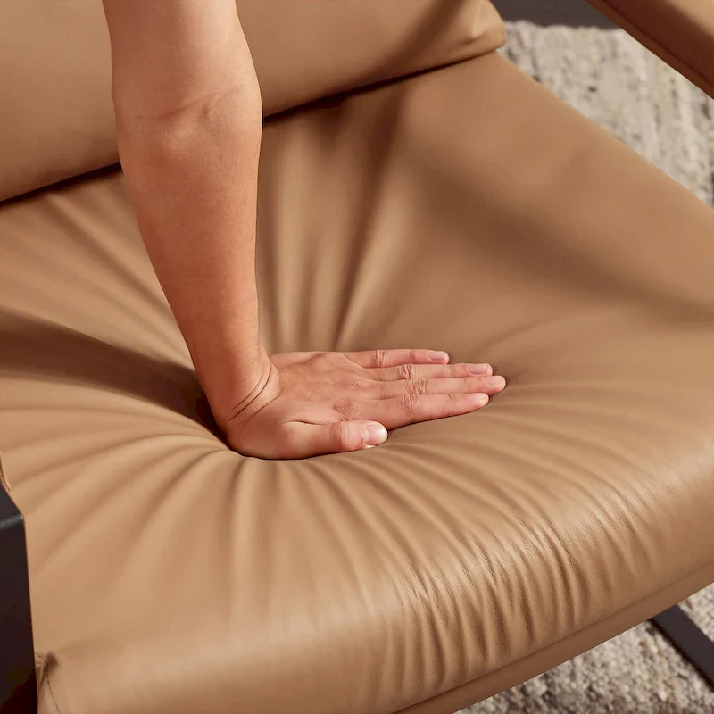 Mid-Century Leather Accent Chair, Brown/Khaki, Metal Frame, Seats 1