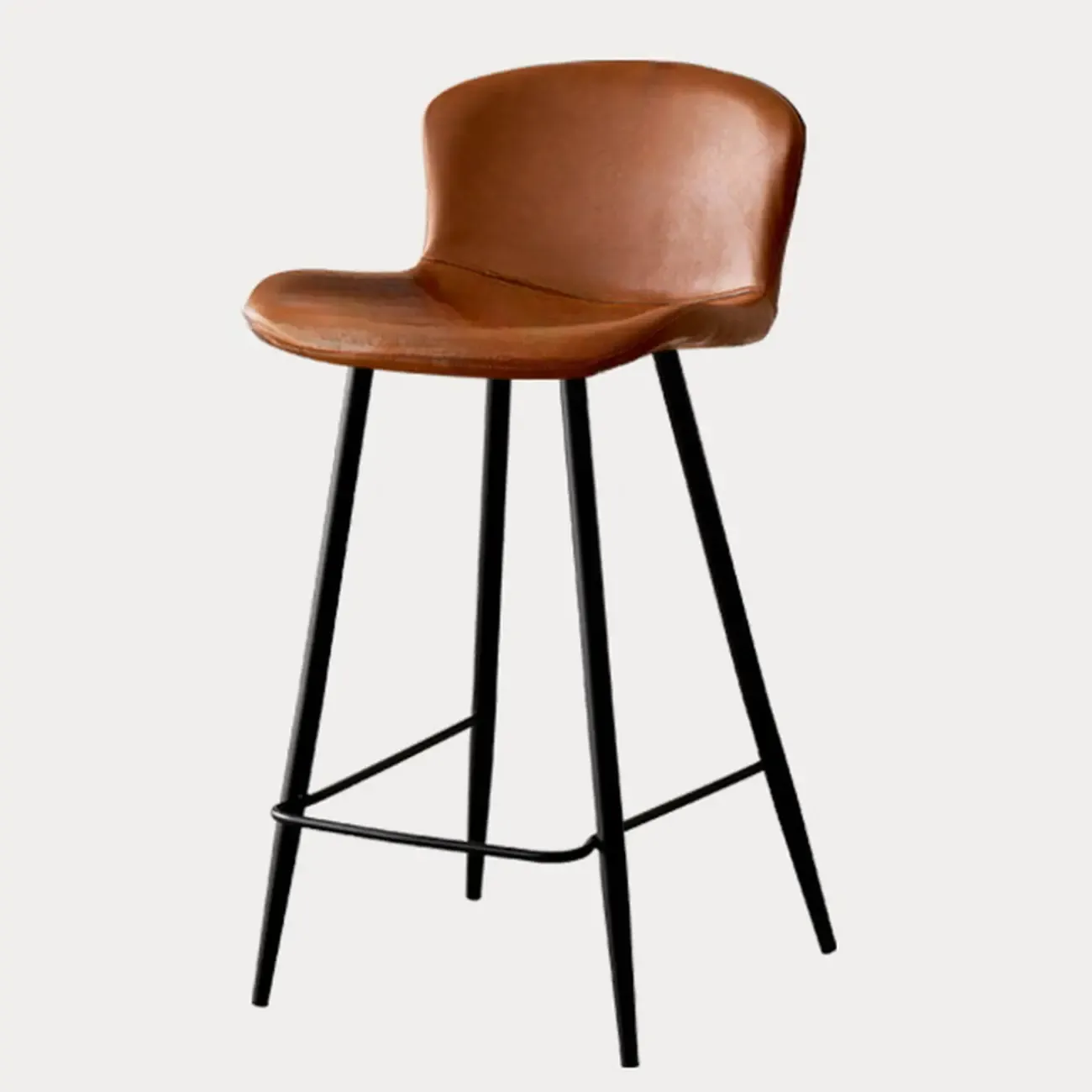 Mid-Century Modern Leather Bucket Bar Stools with Low Back