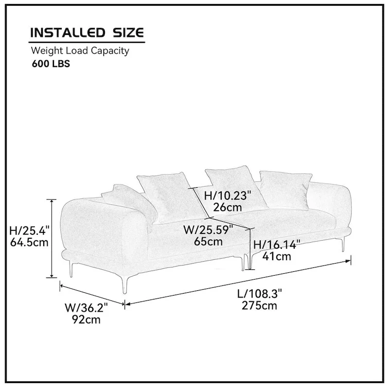 108.3in Upholstered Blue White 4-Seater Modern Fabric Sofa Couch