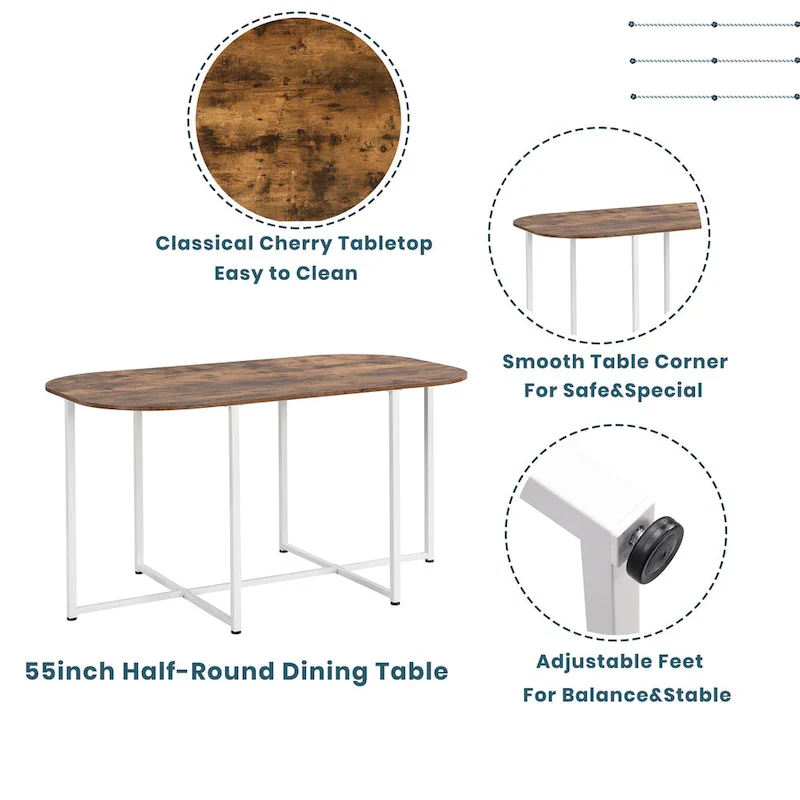 Modern 7-Piece Metal Frame Dining Table Set with Half-Round Table & 6 Chairs