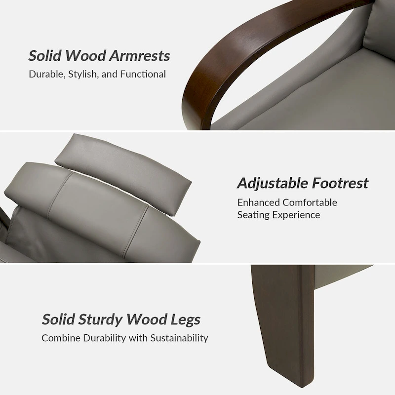 Alex Mid-century Modern Cigar Genuine Leather Manual Recliner with Wooden Curved Arms, Set of 2