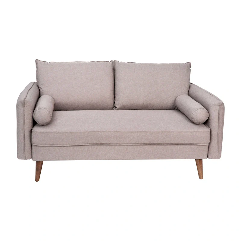 Compact Faux Linen Upholstered Loveseat with Wooden Legs