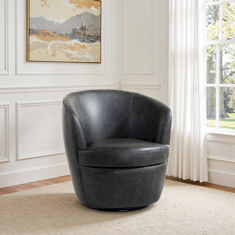 Modern Swivel Leather Accent Chair Upholstered Barrel Chair