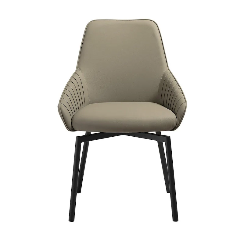 23-Inch Swivel Dining Chair Set of 2, Curved Gray Faux Leather with Black Base