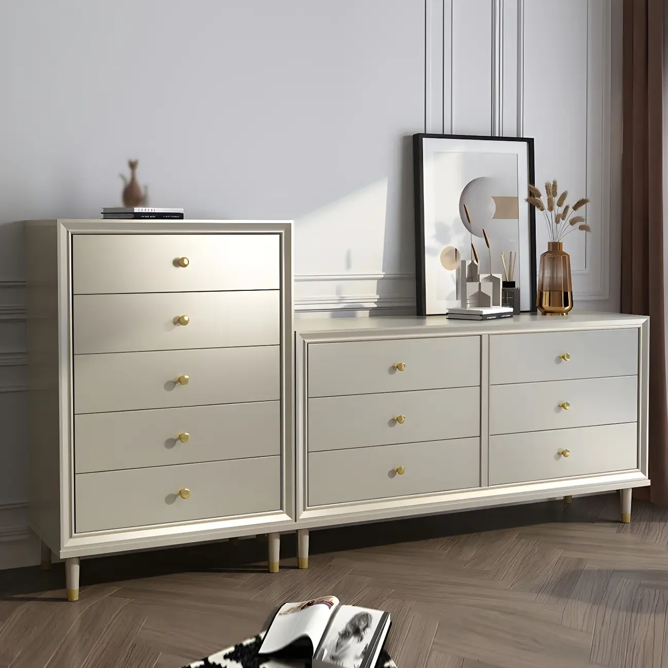 Elegant Off-White Wooden Dressers & Chests with Drawers