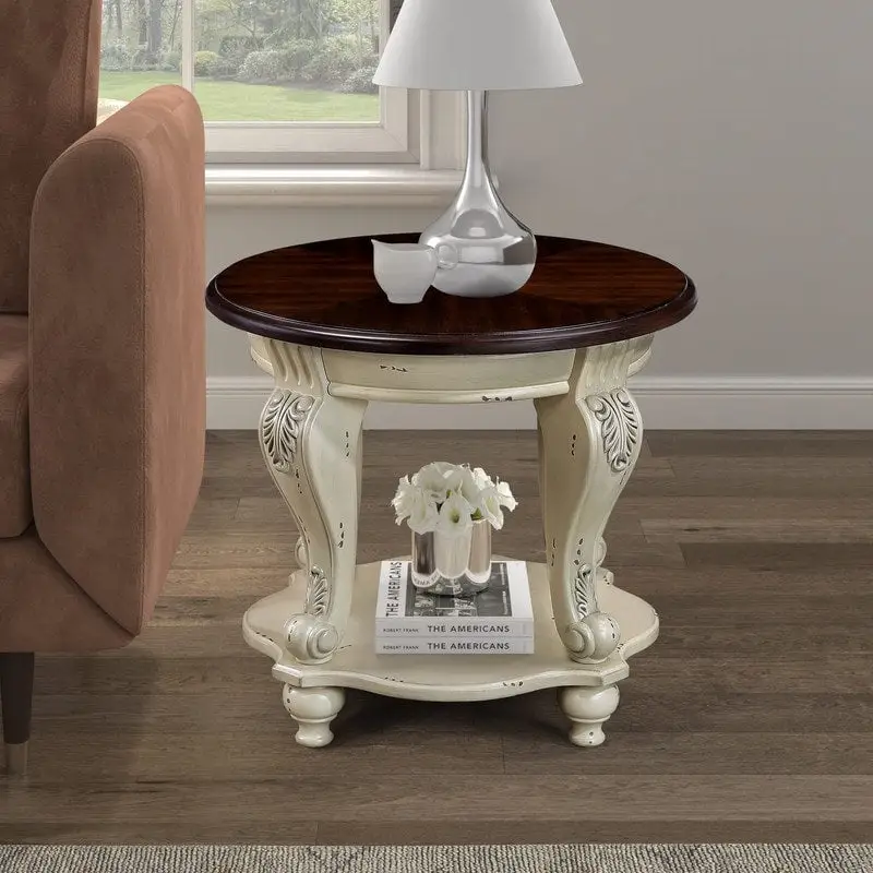 22-Inch Round End Table with Lower Shelf