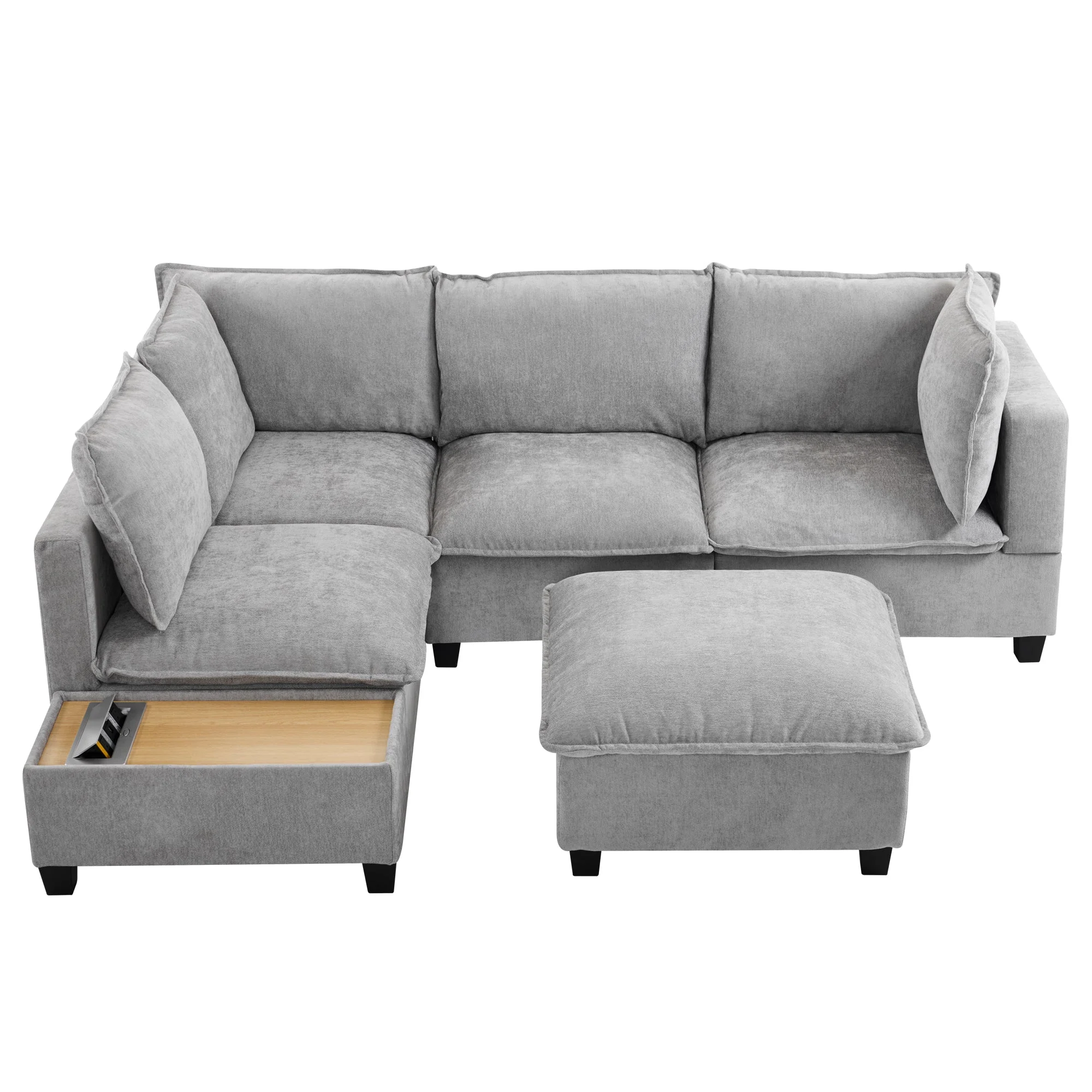 Walker Edison | Cloud Chenille Modular Sectional Sofa with Coffee Table