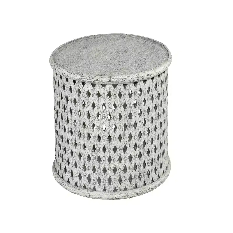 Samir Round End Table Alabaster: Steve Silver Co., No Assembly, Tray Top, Wood, Heathered White