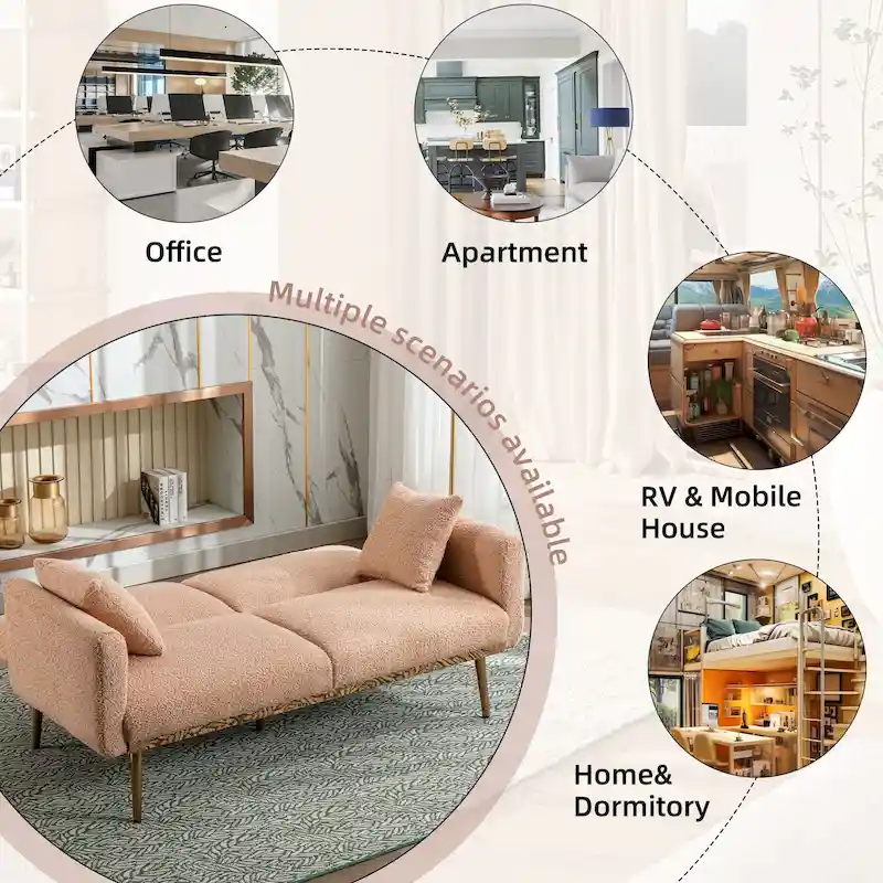 Teddy Fabric Upholstered Tufted Loveseats Sleeper Sofa With Rose Golden Legs